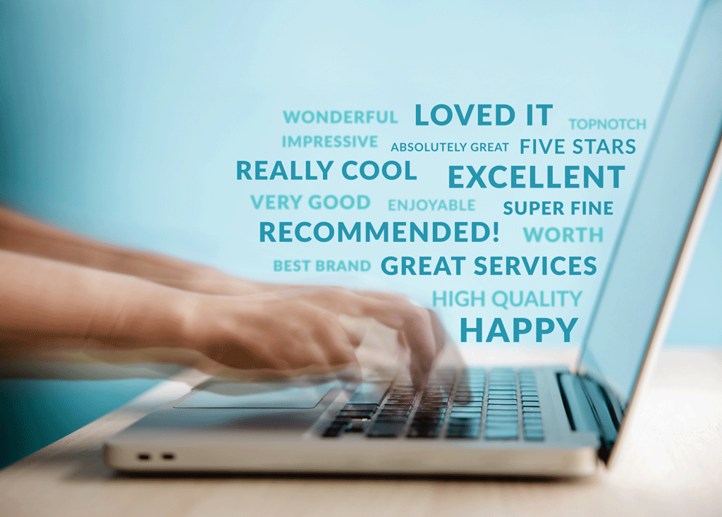 customer writing review on laptop with words above electrical service kemp tx canton tx 