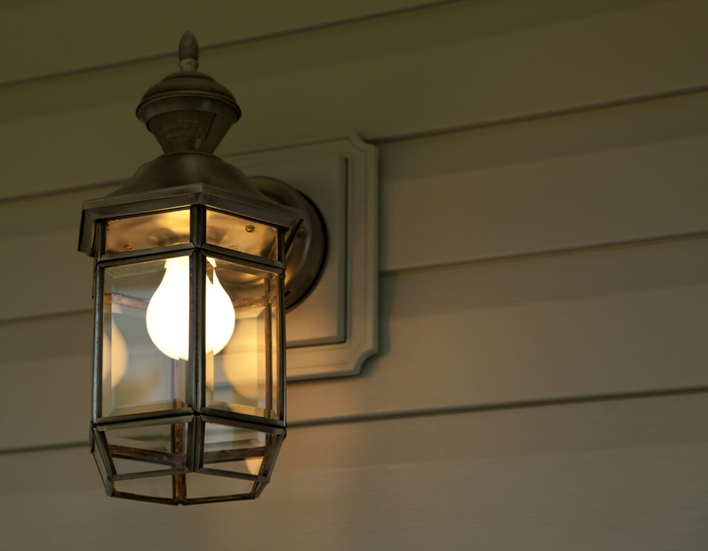 After outdoor lighting installation: nighttime shot of a porch light.