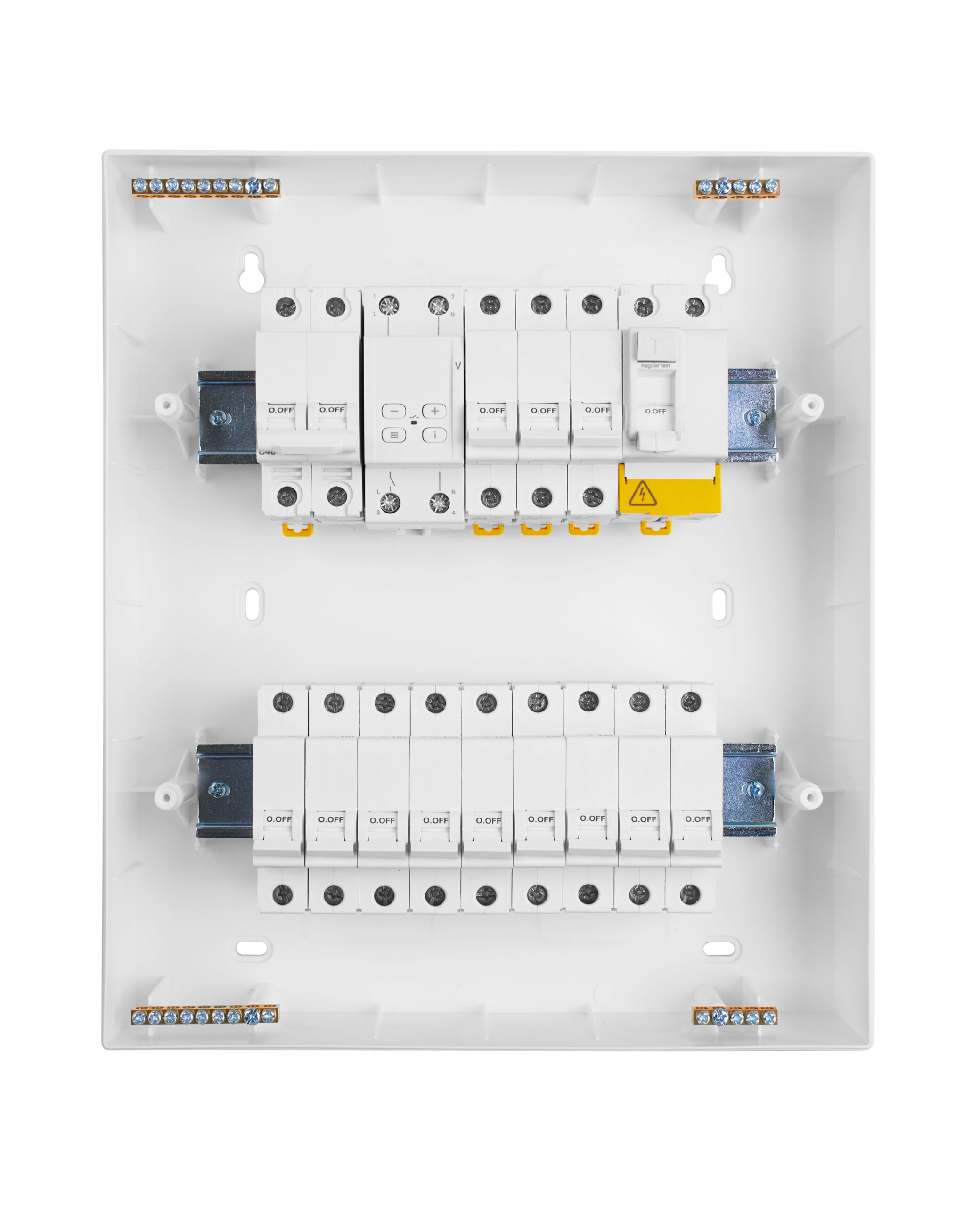 Automatic circuit breakers, isolated on a white background. Automatic electricity switcher. Surge Protectors.
