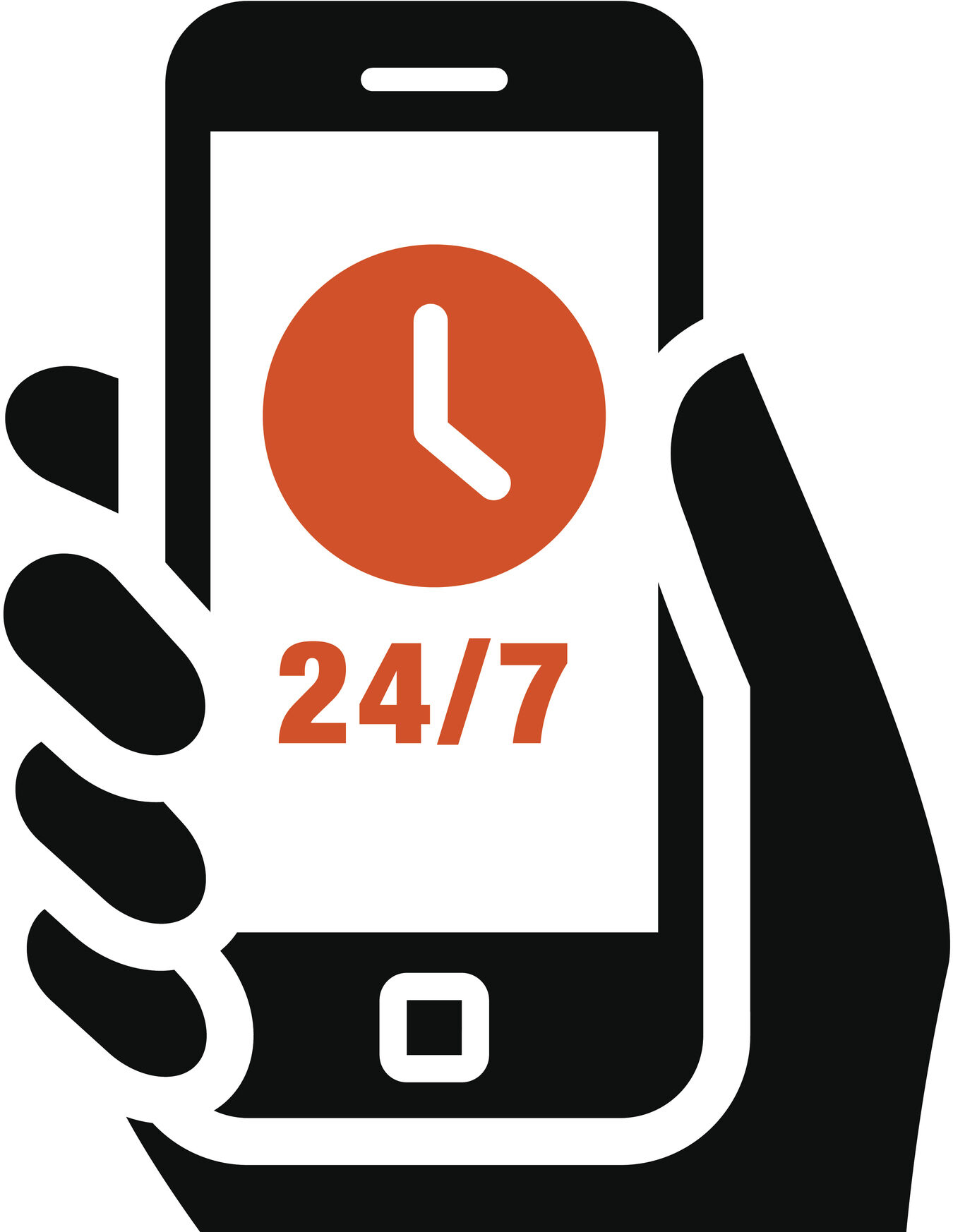 Mobile phone in hand with a clock icon and 24/7 service in Terrell, TX.